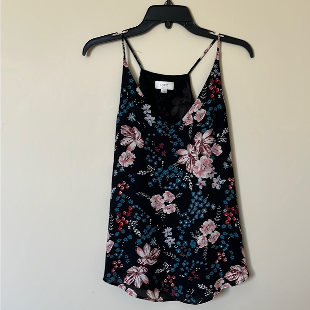 LOFT Floral Camisole - Black and Pink